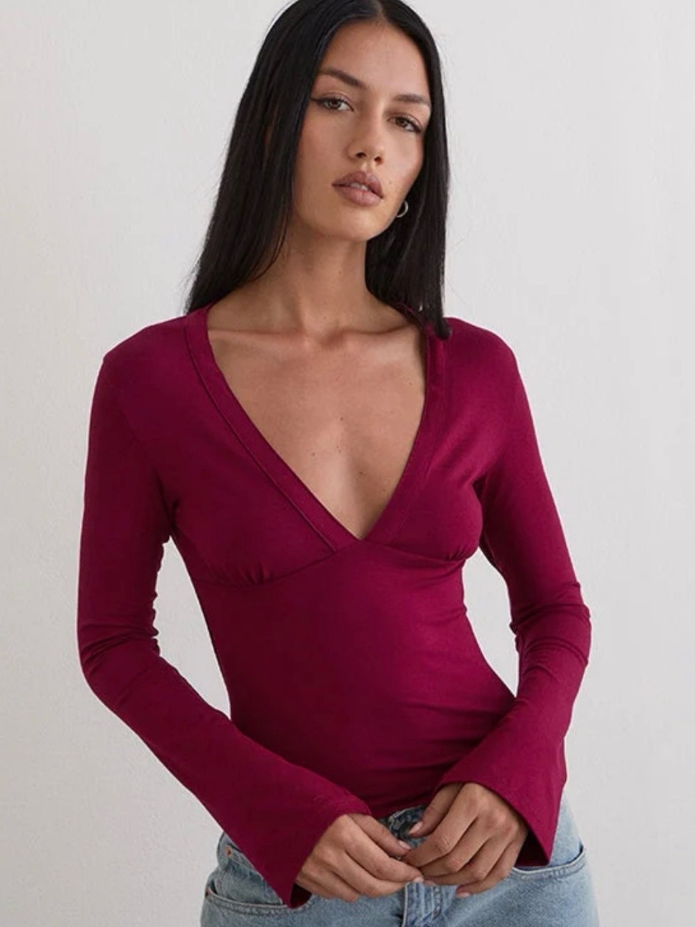Motel Emesy Long Sleeve Top In Burgundy